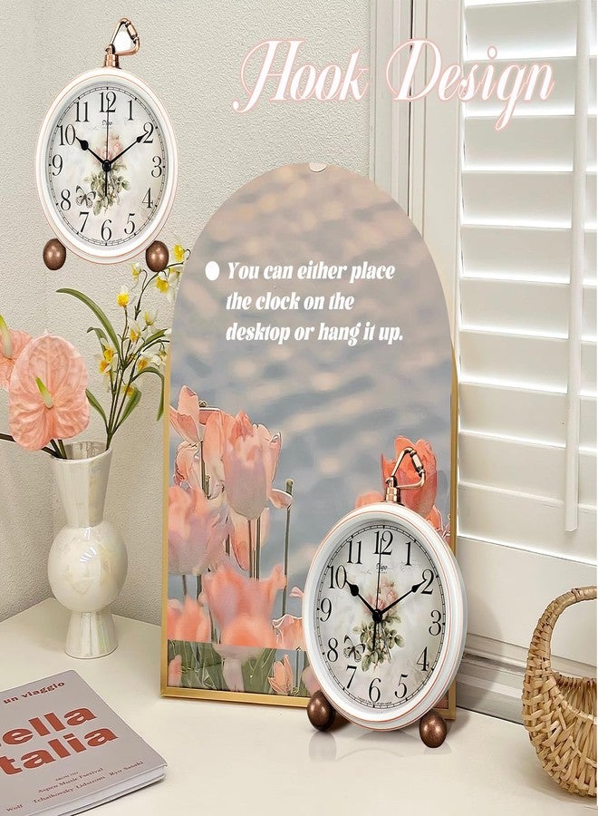 JUSTUP ساعة طاولة كلاسيكية من JUSTUP، مقاس 5.2 بوصة، ساعة مكتبية عتيقة بدون صوت تكتكة، ساعة منبه صغيرة مزخرفة بأرقام كبيرة وزجاج عالي الوضوح، مزودة بمستشعرات للأطفال، ديكور داخلي - Image 5